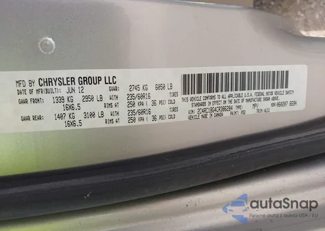 2012 Chrysler Town & Country Touring from USA, damaged, VIN 2C4RC1BG4CR386284